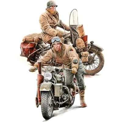 Afbeelding van 1:35 MiniArt 35422 Amerikaanse Soldaten met WLA Motorfietsen Plastic Modelbouwpakket