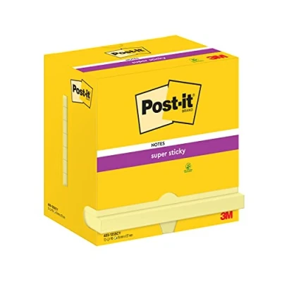 Afbeelding van Post it Super Sticky Notes, 90 Vel, Ft 76 X 127 Mm, Geel, Pak Van 12 Blokken Memoblok
