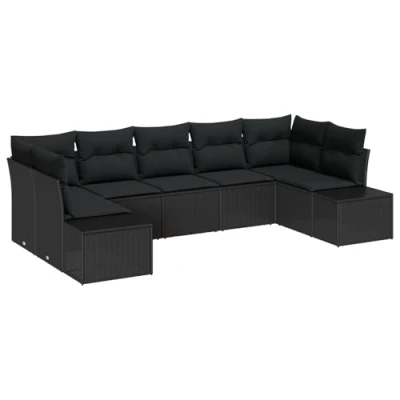 Afbeelding van vidaXL 7 delige Tuin Sofa Set met Kussens Zwart Poly Riet