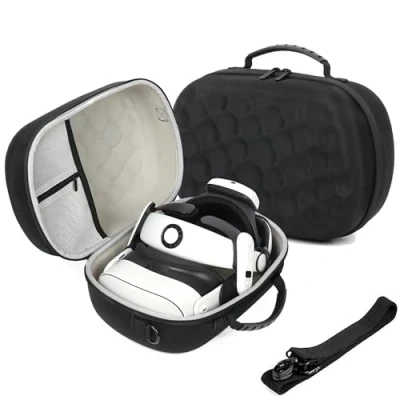 Afbeelding van Growalleter Grote draagtas voor Meta Quest 3S, EVA harde schaal compatibel met BOBOVR M3 Pro/Kiwi/AMVR hoofdband, VR headset, controller en accessoires, reisopbergdoos, XL, Modieus