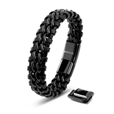 Afbeelding van SERASAR Lederen Manchettasje voor Heren [Steel] Zwart 17cm Geweldig Cadeau Idee