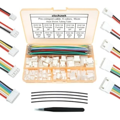 Afbeelding van XH 2,54 mm connectorset compatibel met JST 2,5 mannelijke en vrouwelijke stekker 22 AWG voorgekrompen siliconen kabels 2, 3, 4, 5, 6 polige behuizing