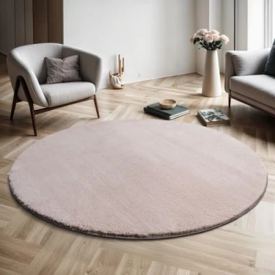 Afbeelding van Vloerkleed voor woonkamer of slaapkamer in roze 120x120 cm Modern en zacht laagpolig tapijt Rond Antislip onderkant Wasbaar tot 30 Graden Rug for bedroom or living room RELAX kleed by The Carpet