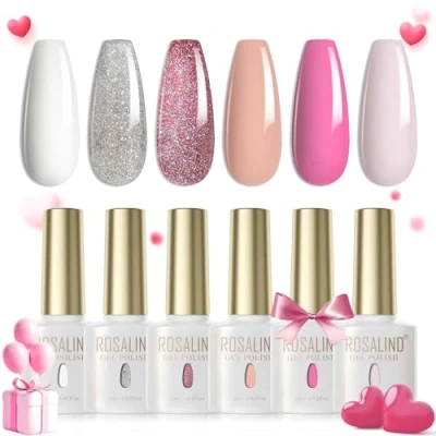 Afbeelding van ROSALIND Set nagellak, semi permanent, 6 kleuren, UV, LED, soak off, gel, French manicure, ml