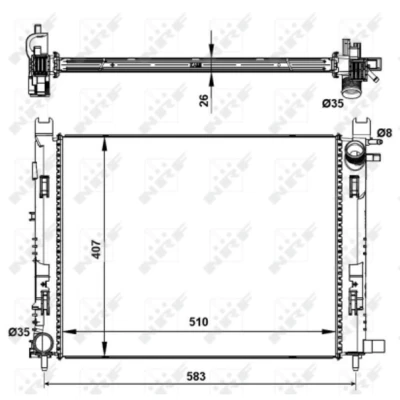 Afbeelding van NRF 58443 Radiateur Aluminium 510 407 26 Koelribben gesoldeerd DACIA: Dokker Estate, SANDERO 2, Duster Off Road, RENAULT: Clio 4