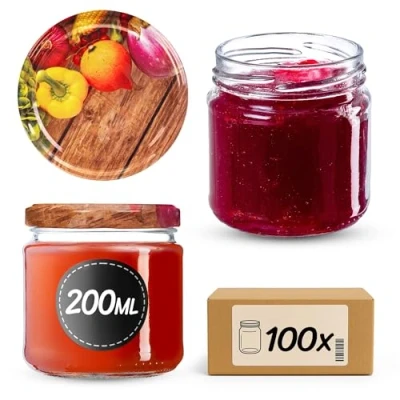 Afbeelding van KADAX Set van 100 kleine jampotten, 200 ml, ronde mini potjes voor honing en specerijen, luchtdichte weckpotten, voorraadpotten glas, (paprika)