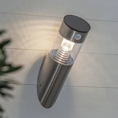Afbeelding van Star Trading wandlamp Marbella, wandlamp, roestvrij staal, LED, schemersensor, bewegingssensor, warm wit, buiten, 29 cm