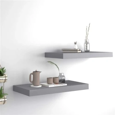 Afbeelding van Wandschappen zwevend 2 st 50x23x3,8 cm MDF grijs