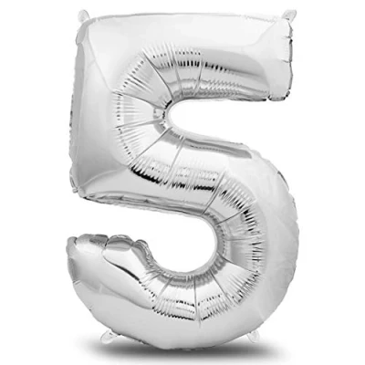 Afbeelding van envami® Verjaardagsballon 5 jaar, zilver, 101 cm, cijferballon, decoratieve verjaardagsset voor jongens/meisjes, Happy Birthday decoratie/ ballon, zweeft dankzij helium