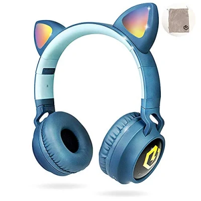 Afbeelding van PowerLocus Buddy Draadloze On Ear Koptelefoon voor Kinderen, Koptelefoons Telefoons, Tablets, PC, Lapton met Micro SD slot en 85db Limiet Gehoorbescherming (Blauw)