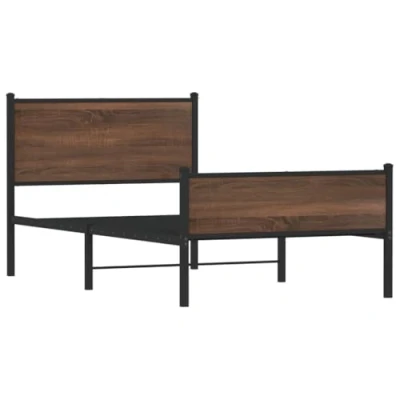 Afbeelding van vidaXL Bedframe hoofd en voeteneinde metaal bruin eiken 100x190 cm