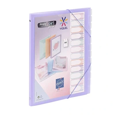 Afbeelding van Viquel Waaiermap Propysoft 12 vakken A4 met elastiek, transparant violet