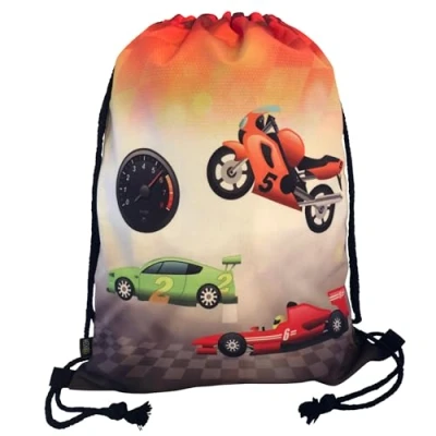 Afbeelding van HECKBO Gymtas voor meisjes en jongens, dinosaurus dino motief, 40 x 32 cm, kleuterschool, rugzak, sporttas, kinderrugzak, stoffen tas, Racing