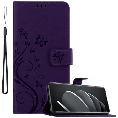 Afbeelding van Cadorabo Hoesje geschikt voor Xiaomi RedMi Note 14 Pro 5G in BLOEMEN DONKER PAARS Beschermhoes bloemmotief met magnetische sluiting, standfunctie en kaartsleuven Book Case Cover Etui
