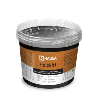 Afbeelding van HAUSA houtplamuur, 1 kg, zwart, plamuur voor het repareren van houtschade, klaar gebruik, uitstekende vulkracht, sneldrogend, duurzaam