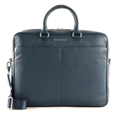Afbeelding van MANDARINA DUCK Leren Handtas Schoudertas met laptopvak Mellow Urban Briefcase Avio Blauw