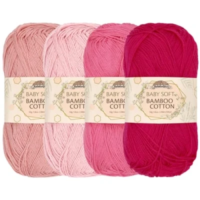 Image de JubileeYarn Pelote de fil en coton et bambou doux pour bébé 50 g/écheveau Nuances rose 4 écheveaux
