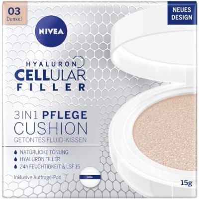 Afbeelding van Nivea Hyaluron CELLular Filler 3in1 Care Cushion Makeup SPF15 Lehce krycí make up v houbičce 15 g 03 Dark