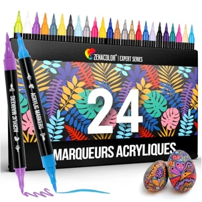 Afbeelding van Zenacolor 24 stuks acrylstiften met dubbele punt (fijne en penseel), voor meerdere oppervlakken,
