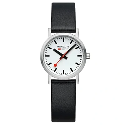 Afbeelding van Mondaine A658.30323.16SBB Classic Dames Horloge M658.30323.16SBB Stationsklok Mineraalglas Roestvrijstaal/Leer Wit/Zilver/Zwart Ø 30 mm