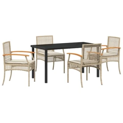 Afbeelding van vidaXL 5 delige Tuin Eetset met Kussens Beige Poly Rattan