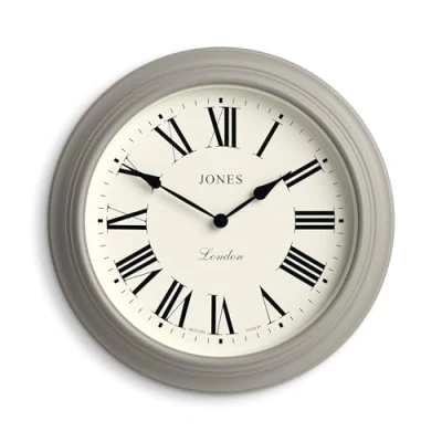 Afbeelding van Jones Clocks® Grote wandklok met Romeinse wijzerplaat, de &quot;Supper Club&quot; in pepergrijs, 40 cm