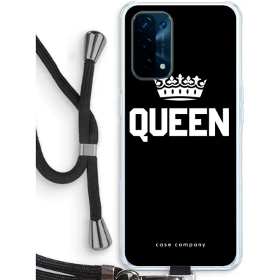 Afbeelding van Case Company® hoesje met Koord geschikt voor Oppo A74 5G Queen Zwart Telefoonhoesje Bescherming aan alle Kanten en Over de Schermrand