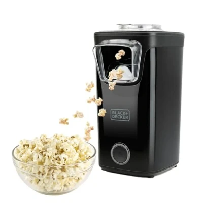 Image de BLACK+DECKER BXPC1100E Pop Corn 1100W, Machine à sans Huile, Format Compact, prêt en 3 Min, gobelet doseur Multifonction, Cuisson air Chaud, Noir