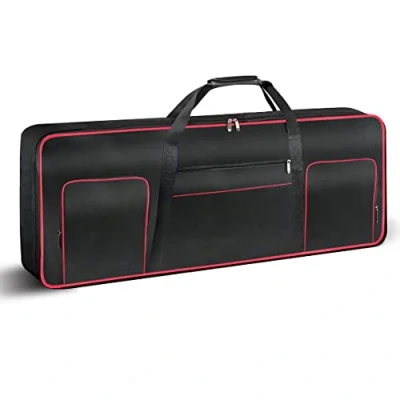 Afbeelding van Ruibo Draagbare en duurzame toetsenbordhoes met 61 toetsen, waterdicht 600D Oxford weefsel 10 mm katoenen gevoerde hoes, 101,6 x 40,6 15,2 cm, zwart + rood, Zwart/Rood, Modern