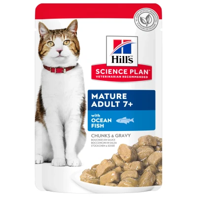 Afbeelding van 24 + 12 gratis! 36 x 85 g Hill&#039;s Science Plan natvoer Mature Adult 7+ Oceaanvis