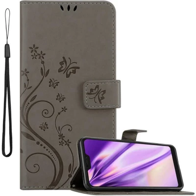 Afbeelding van Cadorabo Hoesje geschikt voor Xiaomi RedMi NOTE 6 PRO in BLOEMEN GRIJS Beschermhoes bloemmotief met magnetische sluiting, standfunctie en kaartsleuven Book Case Cover Etui