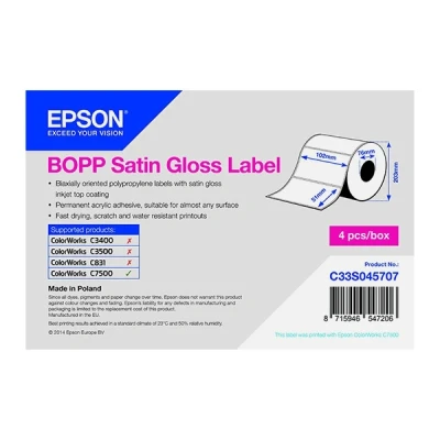 Image de Epson Premium Polypropylène orienté biaxialement (PP) satin brillant adhésif permanent en acrylique dessus enduit 102 x 51 mm 11080 étiquette(s) (1 rouleau(x) 11080) Étiquettes forme découpée pour ColorWorks C7500, C7500G, TM C7500
