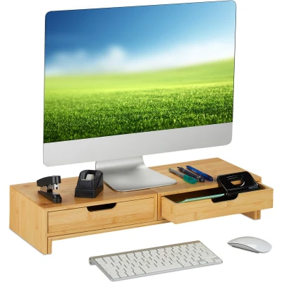 Afbeelding van Relaxdays monitorstandaard voor 2 monitoren verstelbaar beeldschermverhoger bamboe