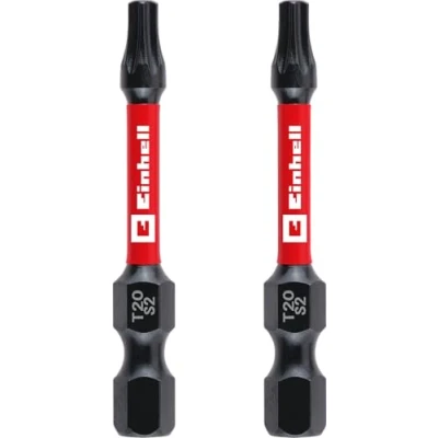 Afbeelding van Einhell Set van 2 slagbits 50 mm T20 (S2 staal, torsiezone, efficiënte krachtoverbrenging, rode ring, schacht C 6.3)