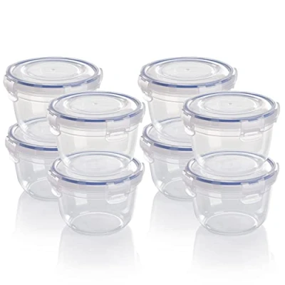Afbeelding van Grizzly Plastic Voedselopbergdozen Set, 8x Opbergdozen met Deksel, Extra Klein, Plat, Rond, Stapelbaar, Breekbaar, Magnetron en Vaatwasmachinebestendig