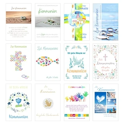 Afbeelding van Edition Seidel Set van 12 premium communiekaarten met envelop (dubbele en vouwkaarten envelop)