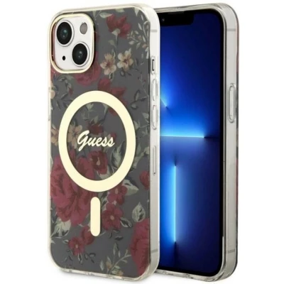 Afbeelding van Guess Flower MagSafe Compatible Back Case Apple iPhone 14 Plus (6.7&quot;) Khaki