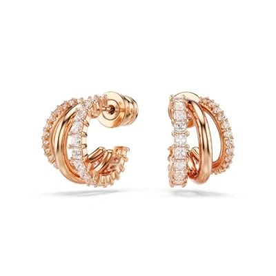Afbeelding van Swarovski Hyperbola oorbellen, verschillende maten, mini, wit, roségoud verguld, Rose Gold Tone plated, Cubic Zirconia, kristal