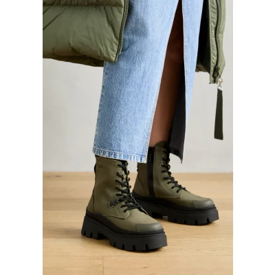 Afbeelding van Palladium Pallasquad Enkellaarsjes met plateauzool, Dames, Maat: 42, Olive night Textiel/ synthetisch