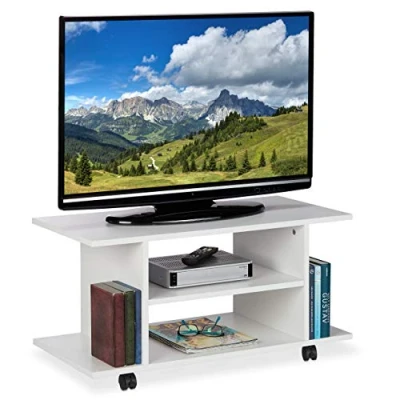 Afbeelding van Relaxdays tv kast op wielen televisietafel bijzettafel salontafel wit