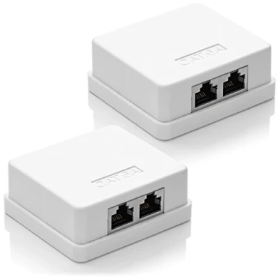 Afbeelding van deleyCON 2 x CAT6A netwerkaansluiting RJ45 FTP afgeschermde wandmontage Ethernet 10 Gbit LAN installatiekabel Wit