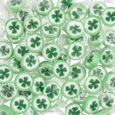 Afbeelding van WeddingTree Rocks sweets green in a Shamrock Shape flavoured rock 500 g zoet voor een bruiloft of als tafeldecoratie bij de doop, heilige communie verjaardagen zoete
