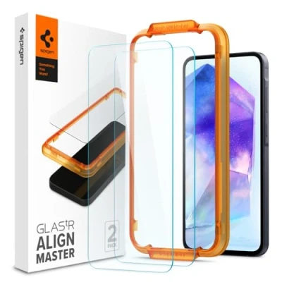 Afbeelding van Spigen Screenprotector geschikt voor Samsung Galaxy A55 Tempered Glas met Montage 2 stuks Transparant
