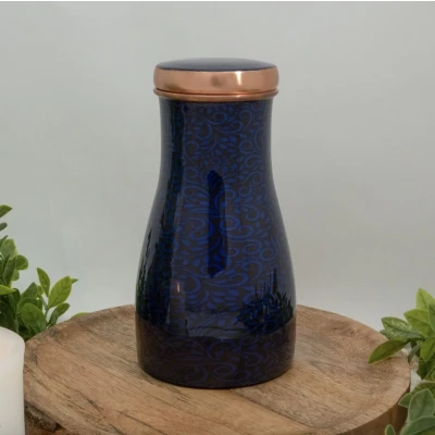 Afbeelding van Puur koperen karaf bloemenprint met dop ± 950 ml