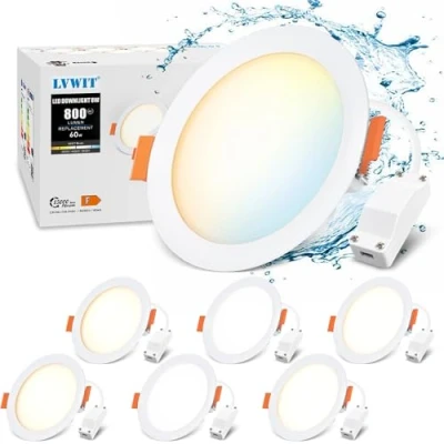 Afbeelding van LVWIT led inbouwspot, extra vlak, 8 W komt overeen met 60 W, plafondpaneel, 800 lm, 3000 K, warm wit, 4000 neutraal 6500 koudwit, spot voor badkamer, keuken, woonkamer, hal, 6 stuks