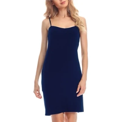 Afbeelding van Merry Style MS MS10 203 UW Dames Onderjurk Nachthemd kort V neck verstelbare Spaghetti bandjes Viscose Marineblauw S
