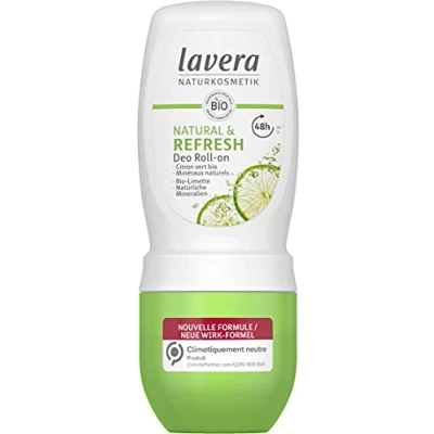 Afbeelding van Lavera Deo Roll on Natural &amp; Refresh 0% aluminiumzouten veganistisch betrouwbare deodorantbescherming 48 uur gecertificeerde natuurlijke cosmetica biologische limoen en mineralen