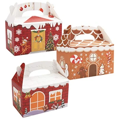Afbeelding van BELLE VOUS Set van 24 kerstgeschenkdozen 15 x 9 cm kartonnen doos met handgrepen in 3 designs, elk 8 stuks montagedoos voor taarten, snoep, truffels en karamel