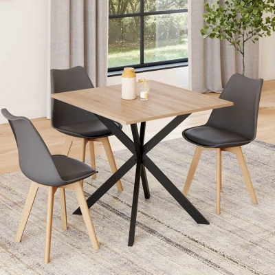 Image de Table à manger carrée 80 cm 4 personnes en bois et pied araignée métal noir IDMarket