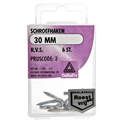 Afbeelding van Schroefhaken 30mm rvs 6st Deltafix